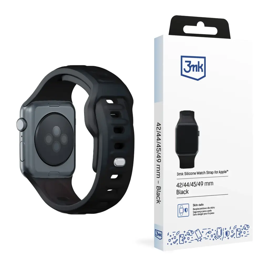 [20060001] Թևնոց 3mk Silicone Watch Strap for Apple - 42/44/45/49 mm Black - 5721