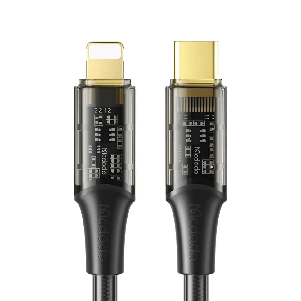 Լիցքավորման լար McDodo 36W Type-C to Lightning Transparent Cable 1.2m black CA-1590