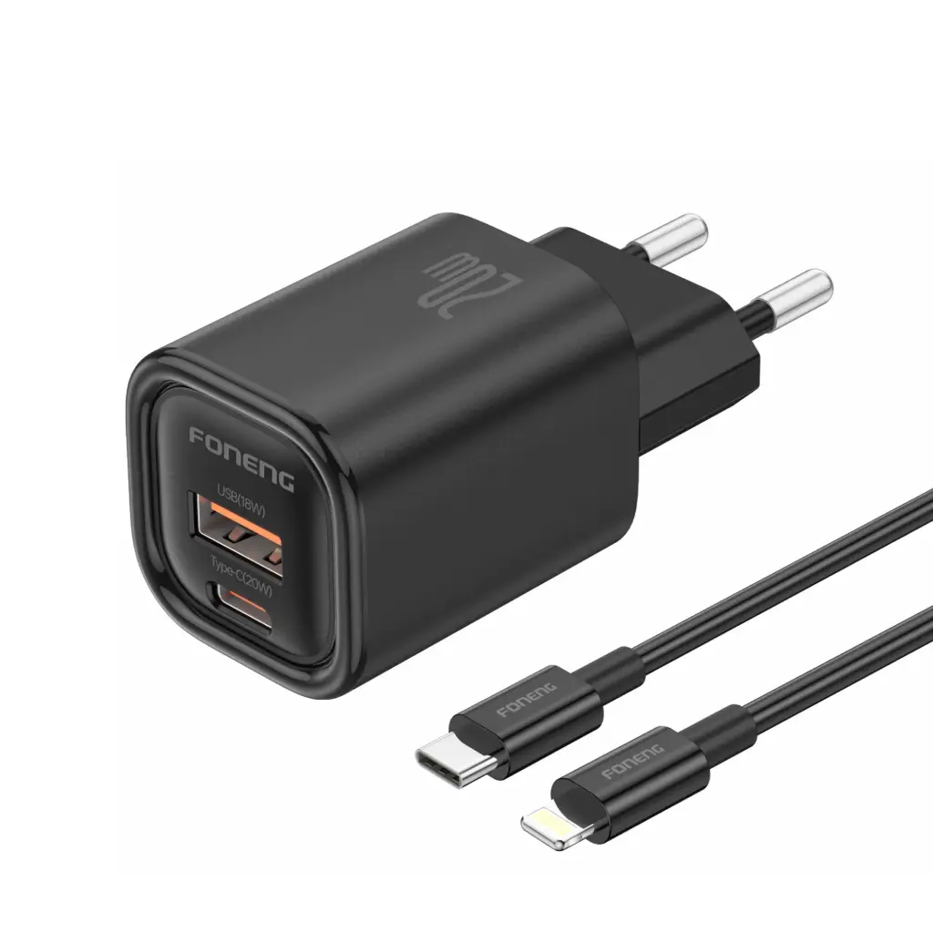 Լիցքավորիչ Foneng EU70 A+C 2-Port PD20W + Type-C to C Black - 3476