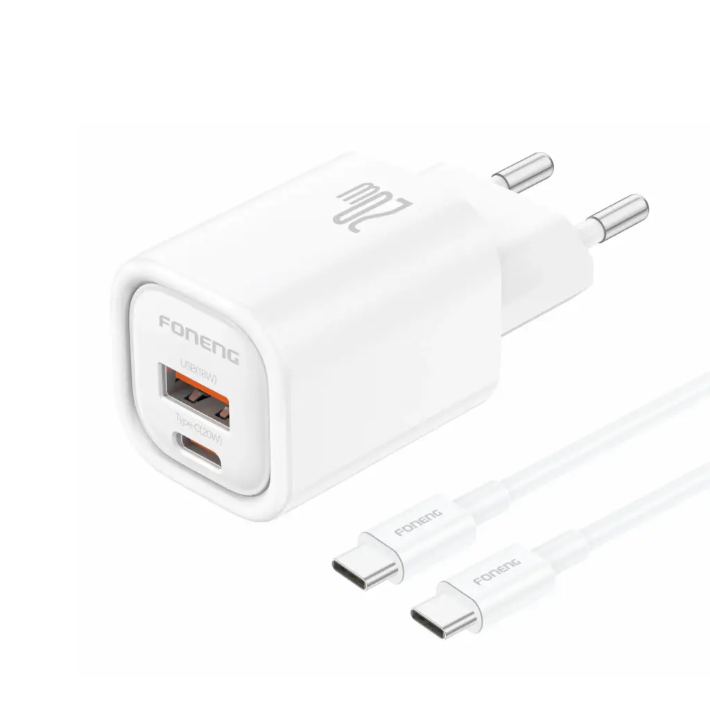 Լիցքավորիչ Foneng EU71 A+C 2-Port GaN PD30W + Type-C to C White - 3407