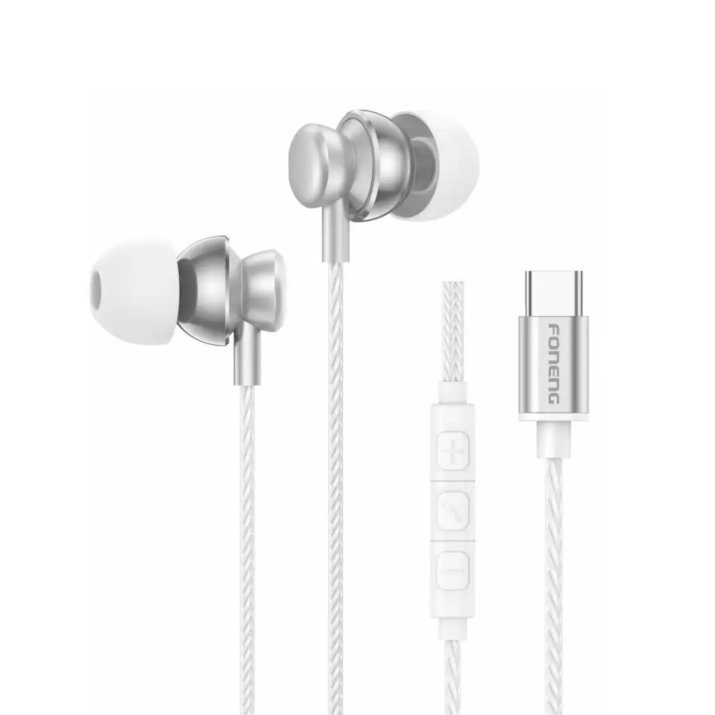 Ականջակալ Foneng T67 In-Ear Heavy Bass Earphone Type-C Silver
