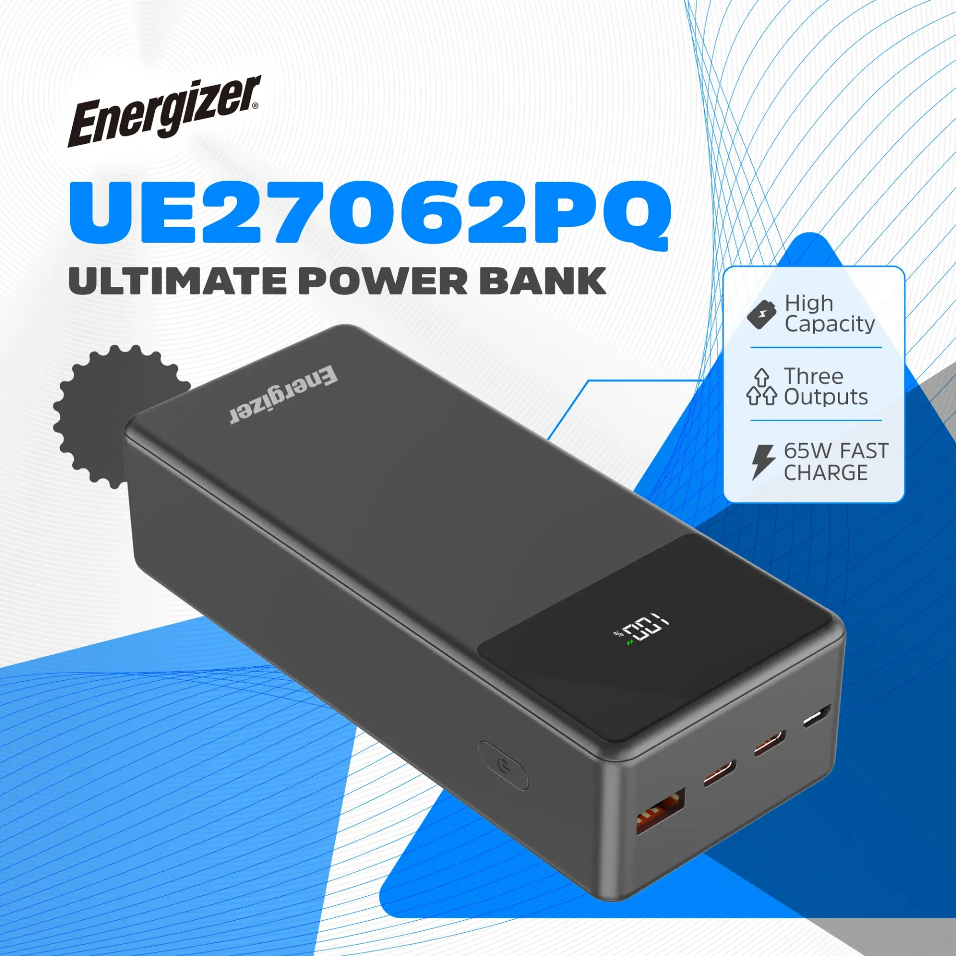 [20030021] Արտաքին Մարտկոց Energizer Tank Power UE27062PQ 27000mAh 65W Black