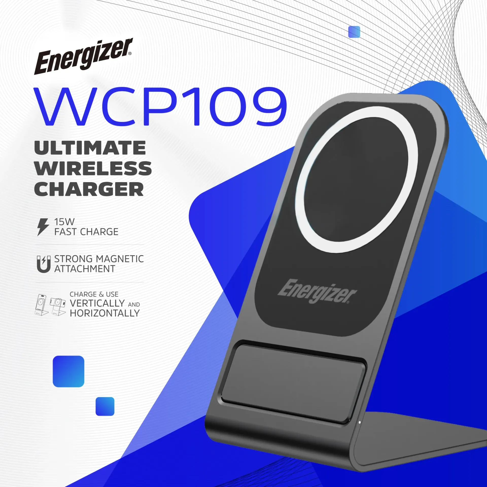 [20040006] Անլար լիցքավորիչ Energizer QI Stand WCP109 15w Black