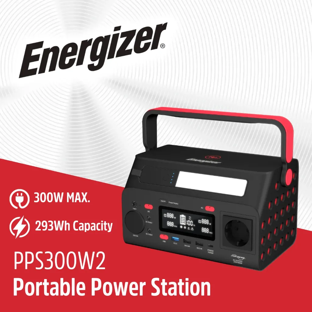 [80010001] Շարժական էլեկտրակայան Energizer PPS PPS300W2F 293.76Wh Peak 600W  Black/Red