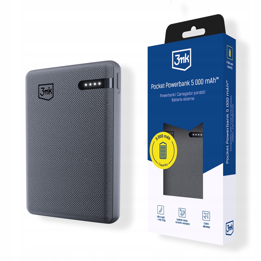 Արտաքին մարտկոց 3mk Pocket Powerbank 5,000mAh 12W USB 1C-Grey