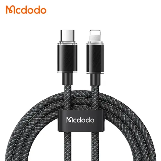 [20020021] Լիցքավորման լար McDododo 36W Type-C to Lightning Transparent Cable 1.2m black CA-3660