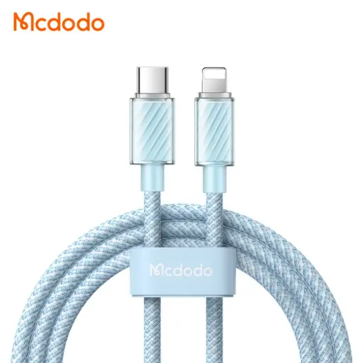 [20020022] Լիցքավորման լար McDododo 36W Type-C to Lightning Transparent Cable 1.2m blue CA-3661