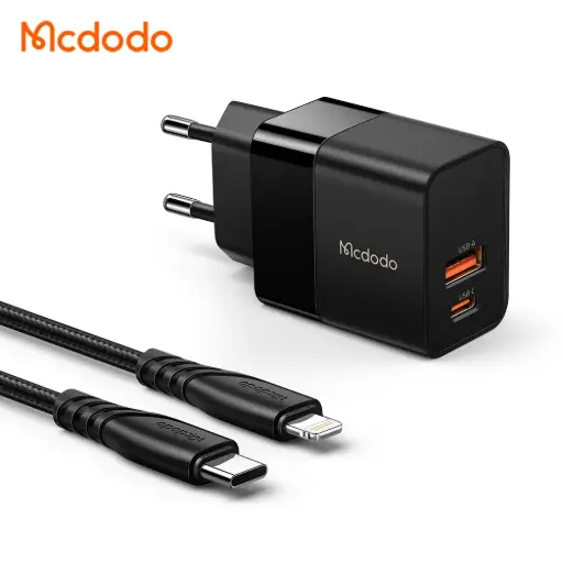 [20010010] Լիցքավորիչ McDododo 20W 1C+1A Fast Charger + 20W C to L cable 1.2m Black CH-1952