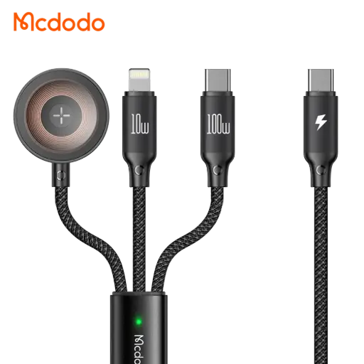 [20020045] Լիցքավորման լար McDododo 3 in1 100W USB-C to C and Lightning+ WC for AW Cable 1.2m black CA-4940