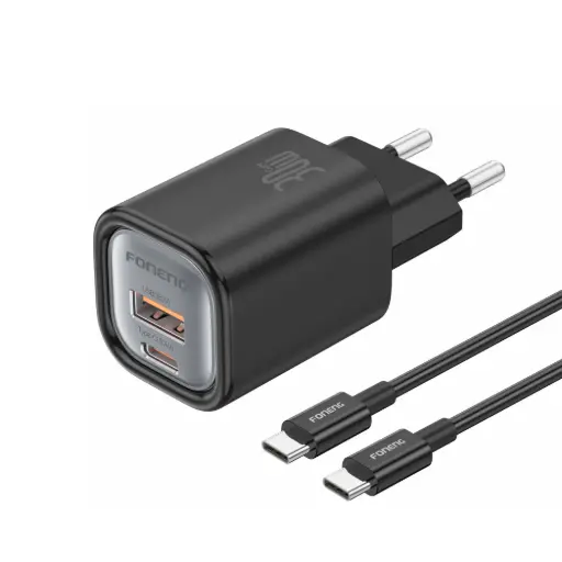 [20010027] Լիցքավորիչ Foneng EU71 A+C 2-Port GaN PD30W + Type-C to C Black - 3438