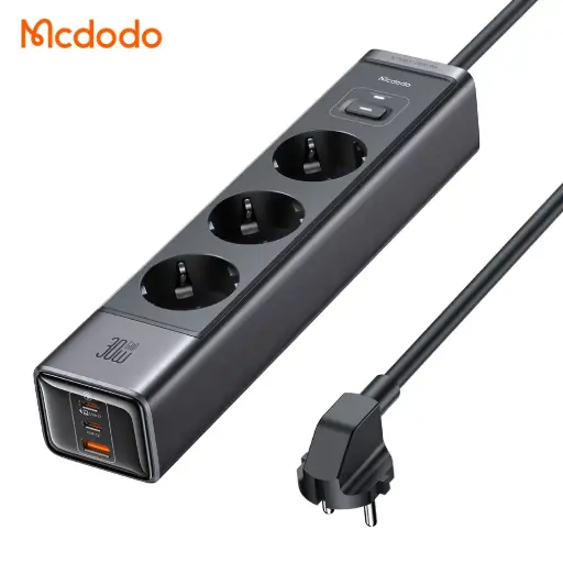 [20010028] Երկարացման լար 6-in-1 30W GaN Surge Protection Power Strip black CH-0620