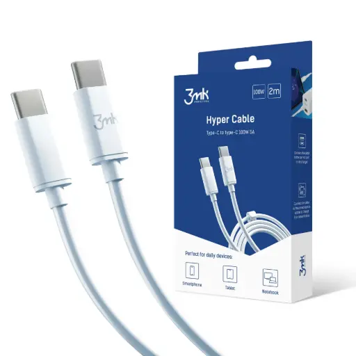[20020052] Լիցքավորման լար 3mk Hyper Cable C to C 2m 100W White -4543