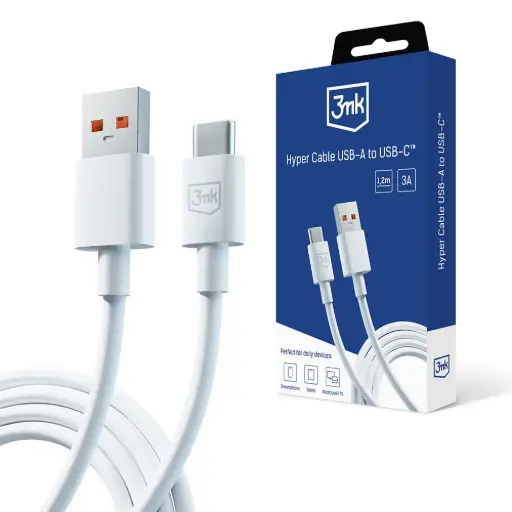 [20020055] Լիցքավորման լար 3mk Hyper Cable A to C 1.2m 3A White - 7262
