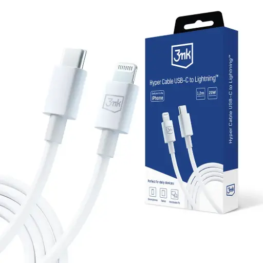 [20020058] Լիցքավորման լար 3mk Hyper Cable C to Lightning 20W 1.2m White - 1190