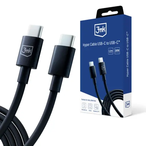 [20020060] Լիցքավորման լար 3mk Hyper Cable C to C 100W 1.2m Black - 1220
