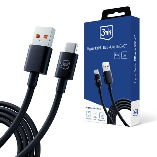 [20020061] Լիցքավորման լար 3mk Hyper Cable A to C 1.2m 3A Black - 1275